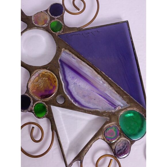 Caruso & Foschi Designs Signed Stained Glass, Natural Stone, Copper Suncatcher - Picture 14 of 16